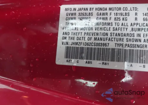 2012 Honda Cr-Z Ex from USA, damaged, VIN JHMZF1D62CS003967
